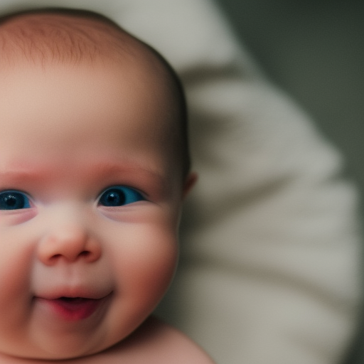 A close-up of a baby's bottom wearing a soft, white diaper, with a happy, content expression on the baby's face.