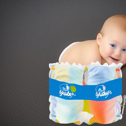 A close-up image of a baby's bottom wearing a white diaper with a colorful logo of a popular diaper brand.