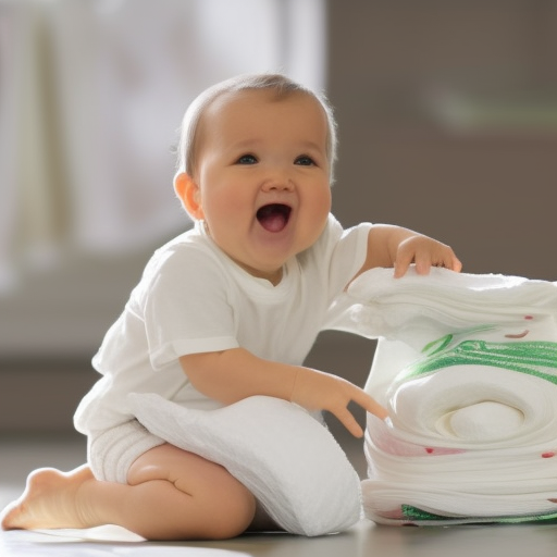 An image of a smiling baby wearing a cloth diaper, with a pile of cloth diapers in the background. The image conveys the message that cloth diapers are an economical and environmentally friendly way to save money when buying diapers for a baby.
