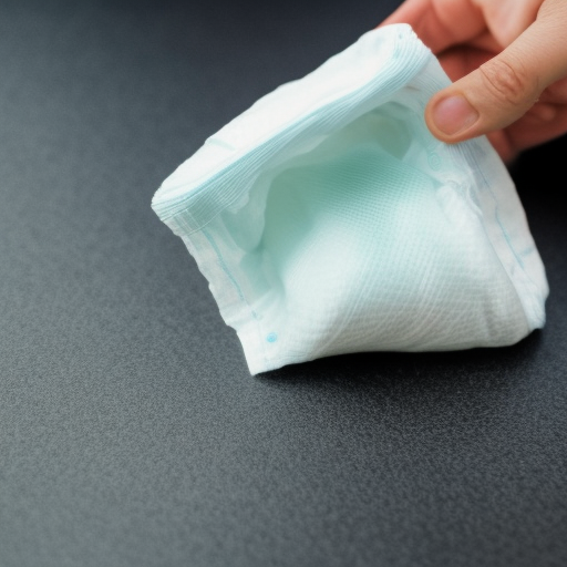 A close-up image of a baby diaper, cut in half to reveal the absorbent material inside. The diaper is being held up by two hands, showing the viewer how to reuse and recycle the material.