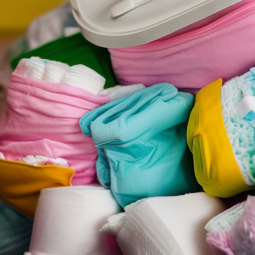 A close-up image of a baby's diaper pail, filled with used diapers and a lid securely closed.