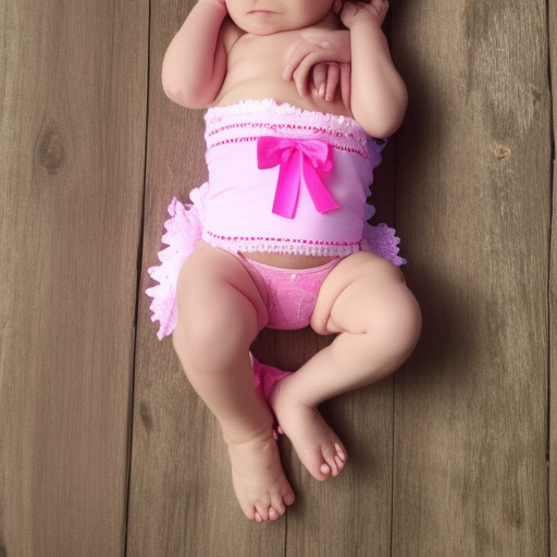 An image of a baby wearing a bright pink diaper cover with a white lace trim, paired with a matching pink bow headband.